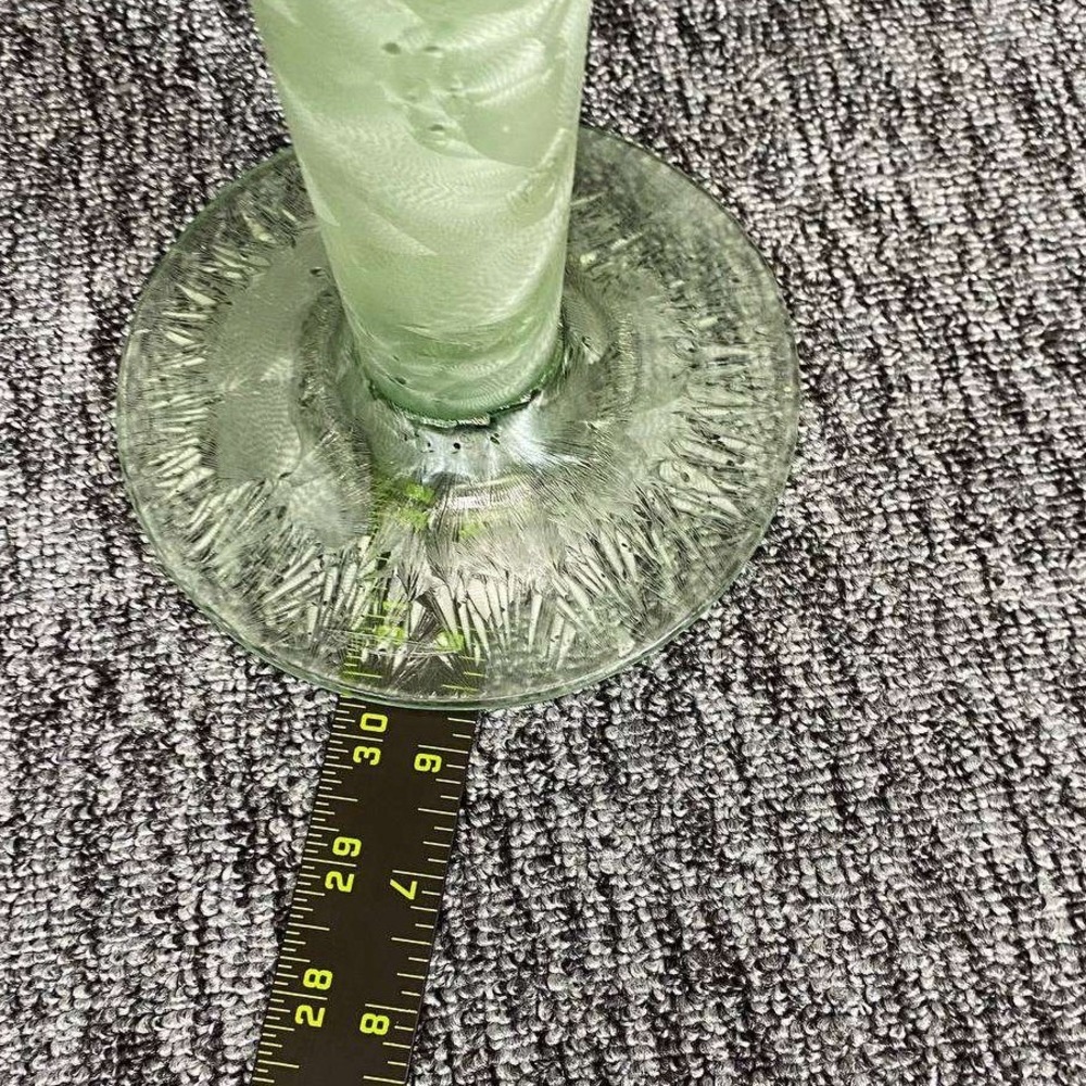 Spain Glass Trumpet Vase Large Green Textured Swirl Floral Centerpiece Decor - Picture 6 of 8
